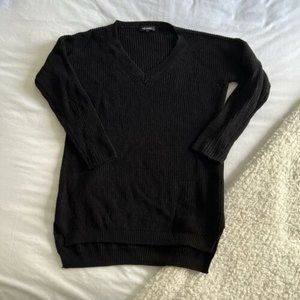 525 America Womens Chenille Trim Thick Knit V Neck Sweater Black Size X Small